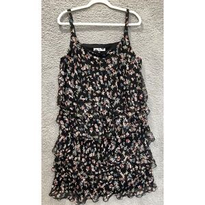 Lily Black Floral Tiered Ruffle Dress Women's 2X Spaghetti‎ Straps Summer Event